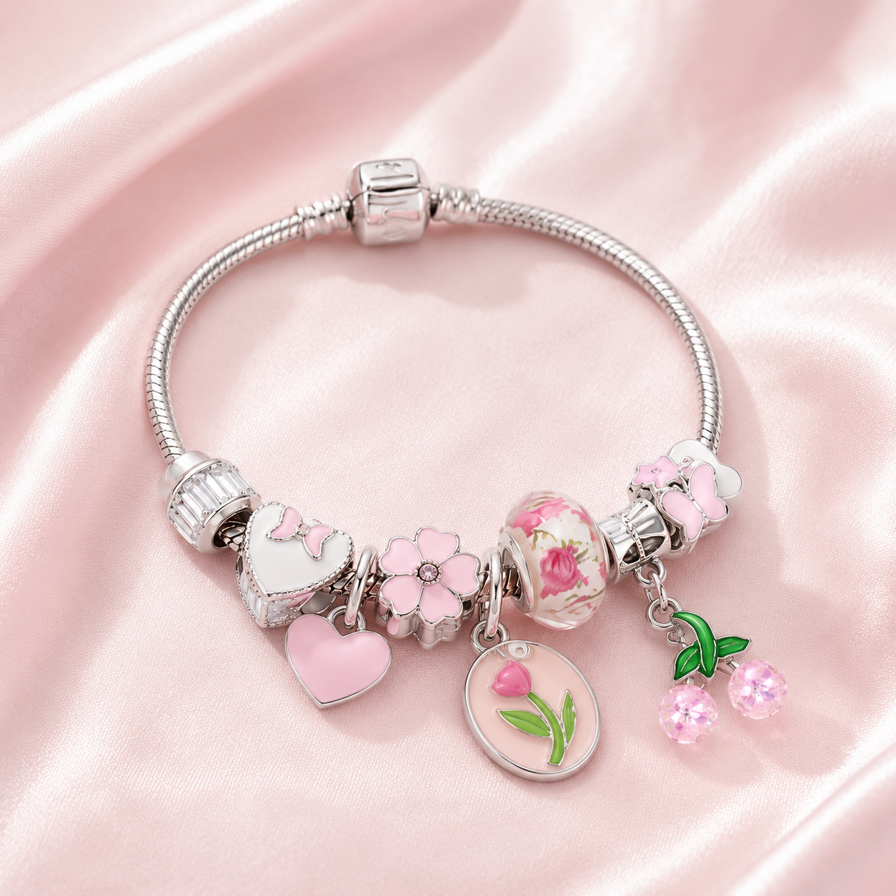 Secret Garden Bracelet | Pink Flower Charm Bracelet